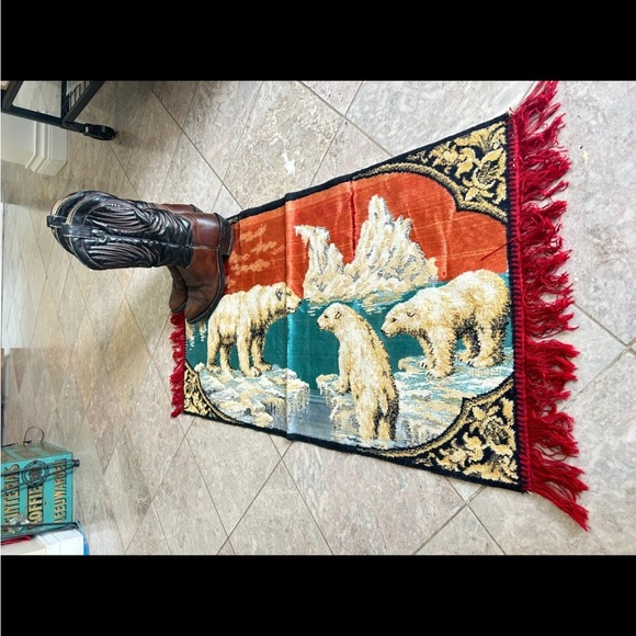 Vintage Fringed Polar Bear Rug Wall Hanging Tapestry Decor 39 X 20 X Cabin Hunt - Picture 5 of 5